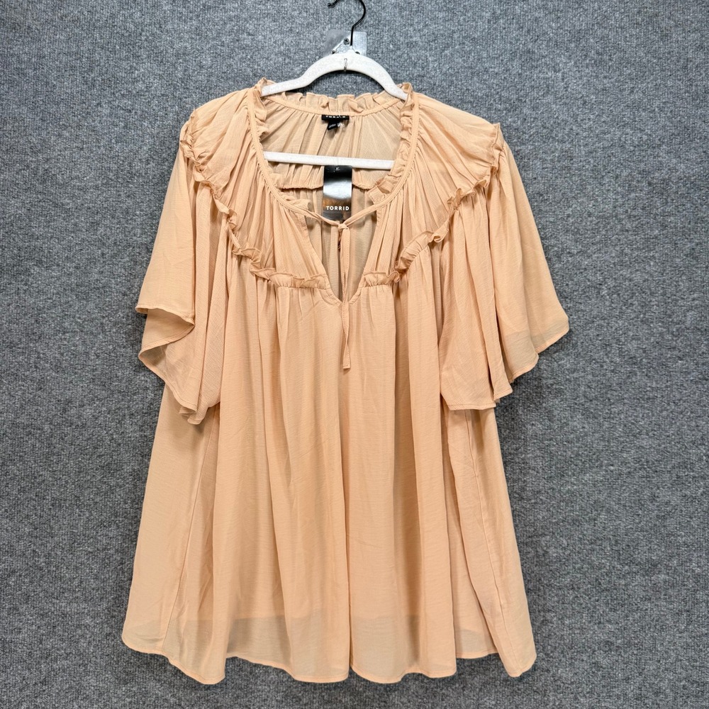Torrid Blouse Womens 3X Peach Shirt Chiffon Whimsy Romantic Plus Size Boho NEW